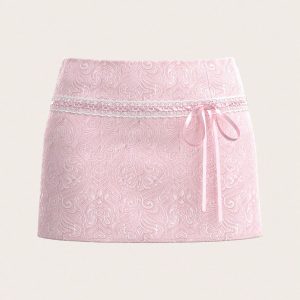 Pink Jacquard Mini Skirt